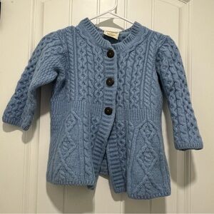 Kilronan Knitwear Kid’s 100% Pure New Wool Blue Cardigan Sweater Size XS